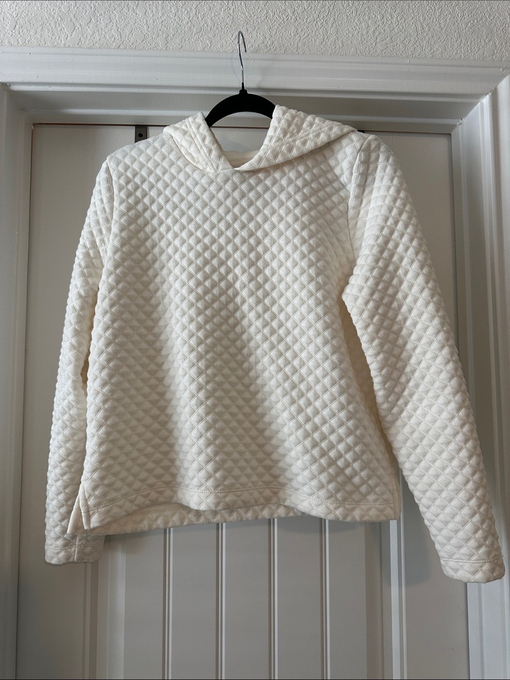 J Crew Quilted Hooded Pullover Sweater - Cream